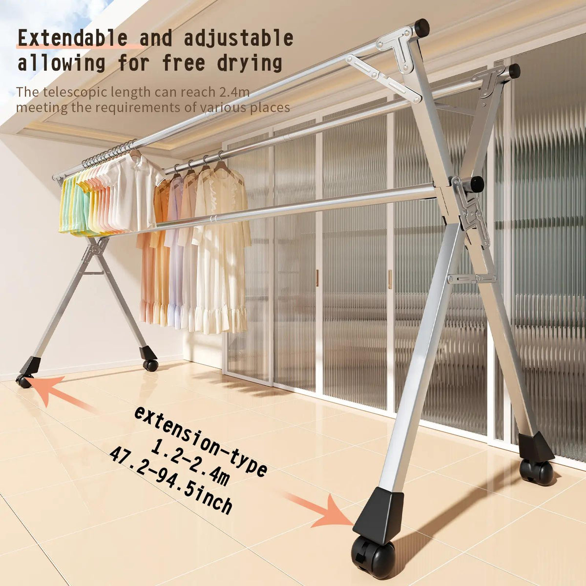 Foldable Stainless Steel Clothes Drying Rack with Wheels