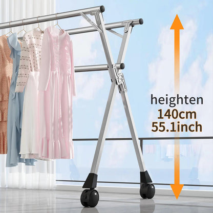 Foldable Stainless Steel Clothes Drying Rack with Wheels