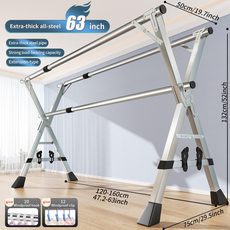 Foldable Stainless Steel Clothes Drying Rack with Wheels