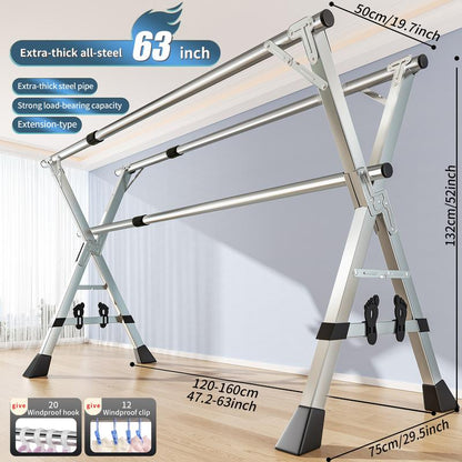 Foldable Stainless Steel Clothes Drying Rack with Wheels