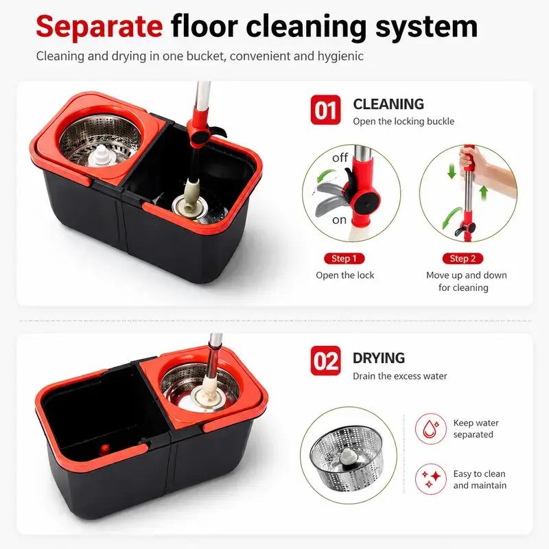 Spin Mop and Bucket Set, 360° Spin Mopping Cleaning Supplies
