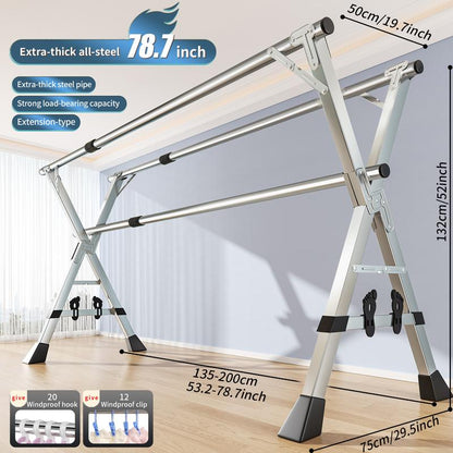 Foldable Stainless Steel Clothes Drying Rack with Wheels